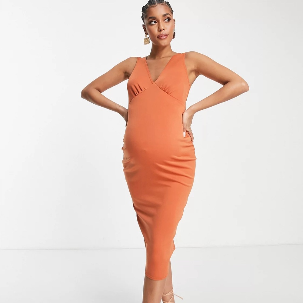 NEW ASOS DESIGN Maternity button back midi dress in rust